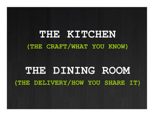 THE KITCHEN (THE CRAFT/WHAT YOU KNOW) THE DINING ROOM (THE DELIVERY/HOW YOU SHARE IT)