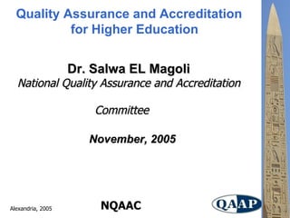 [object Object],Dr. Salwa EL Magoli National Quality Assurance and Accreditation Committee November, 2005   