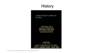 History
Fot. https://en.wikipedia.org/wiki/Star_Wars_opening_crawl
 