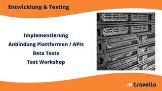 Entwicklung & Testing
Implementierung
Anbindung Plattformen / APIs
Beta Tests
Test Workshop
 