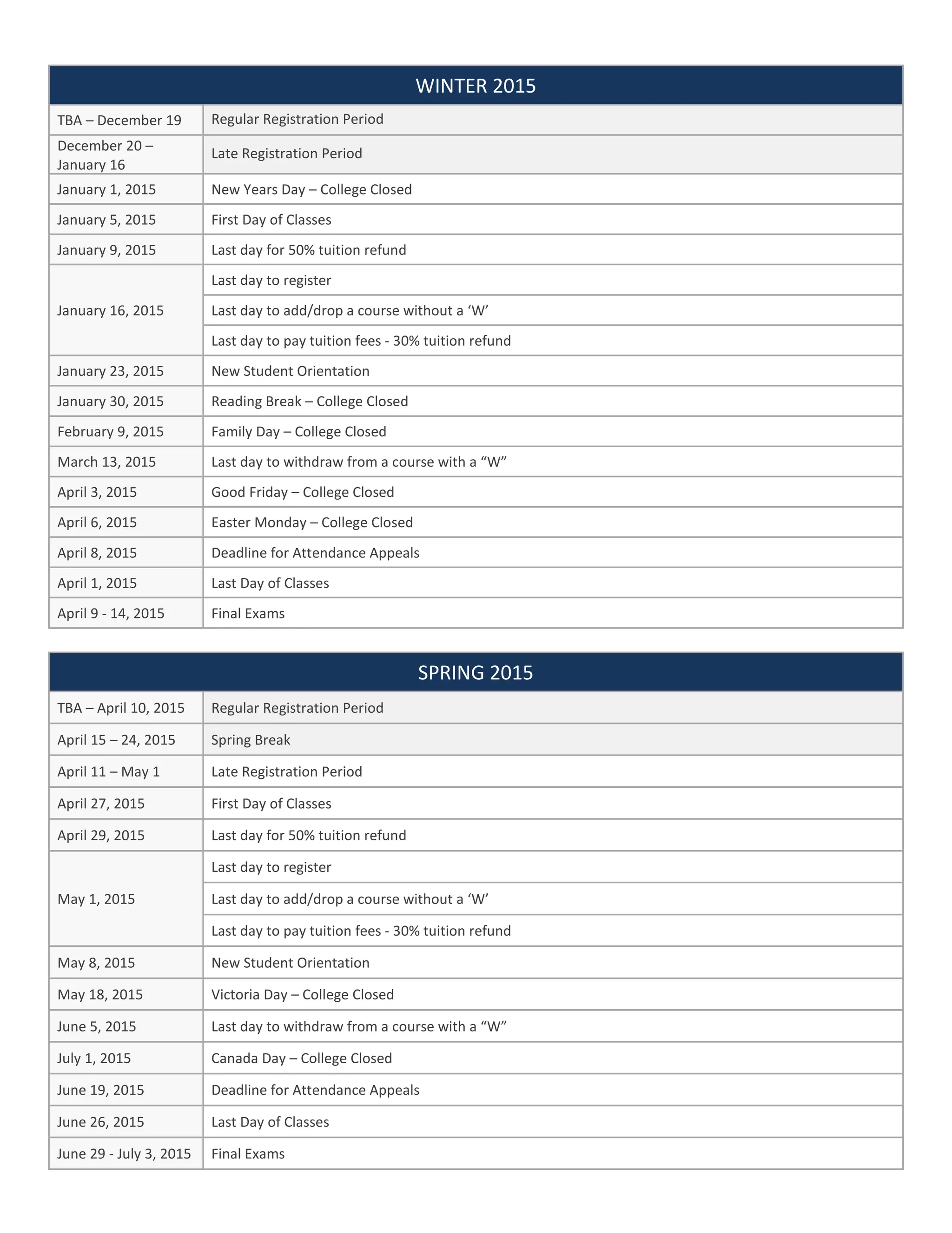 Alexander College Important Dates Alexander College Important Dates