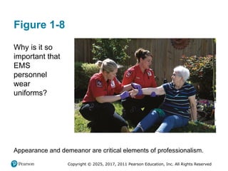 Copyright © 2025, 2017, 2011 Pearson Education, Inc. All Rights Reserved
Figure 1-8
Why is it so
important that
EMS
personnel
wear
uniforms?
Appearance and demeanor are critical elements of professionalism.
 