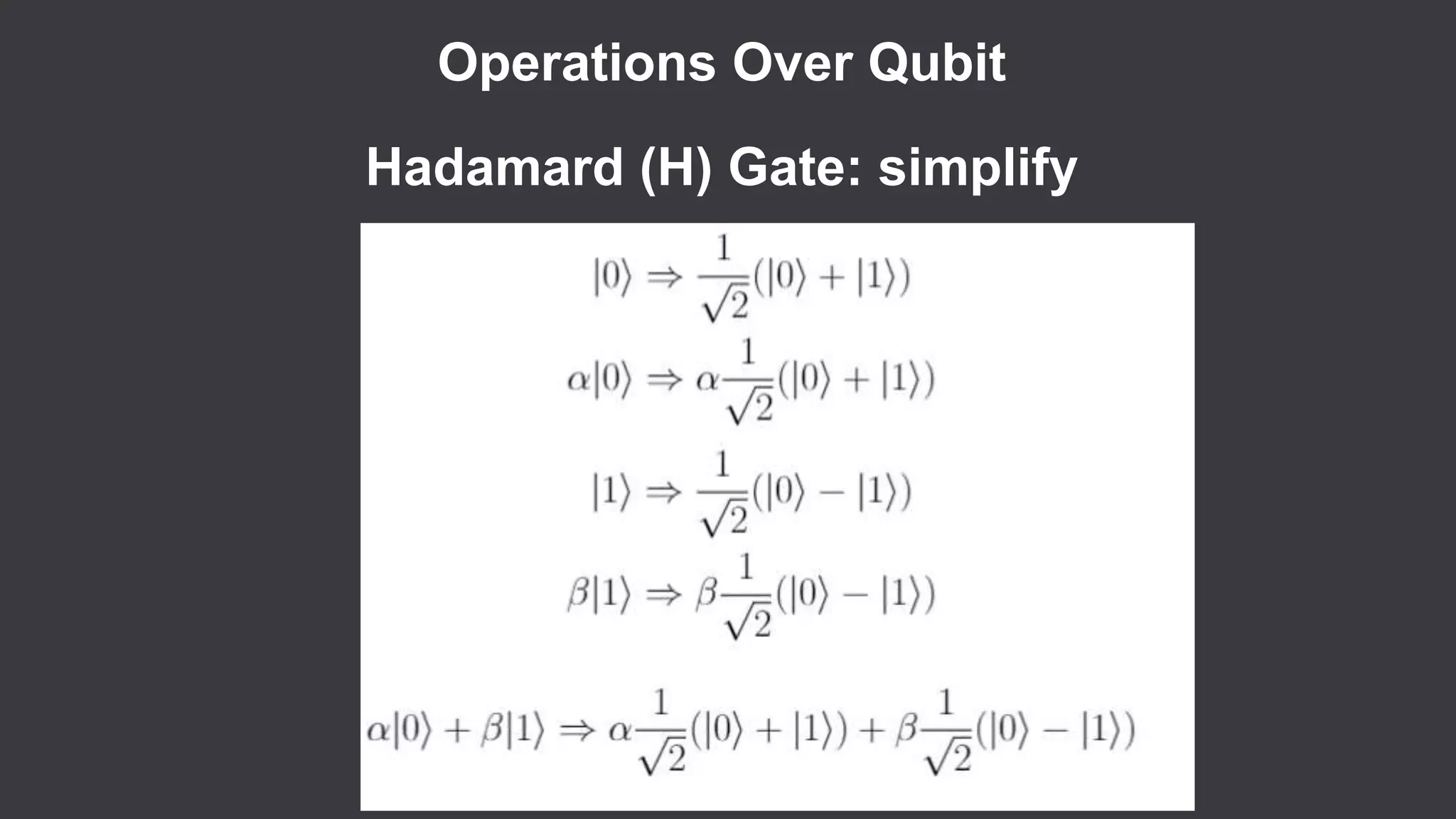 Operations Over Qubit
Hadamard (H) Gate: simplify
 