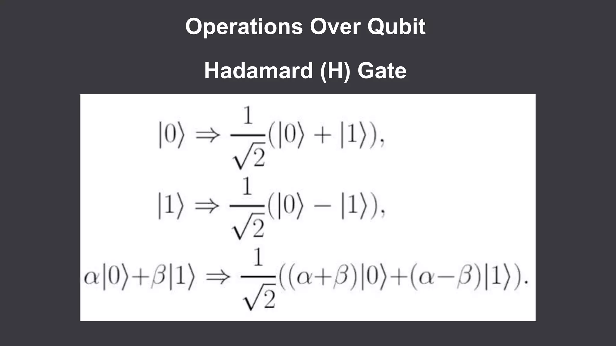 Operations Over Qubit
Hadamard (H) Gate
 