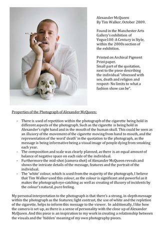 Alexander McQueen
By Tim Walker, October 2009.
Found in the Manchester Arts
Gallery’sexhibition of
Vogue100: A Century in ...