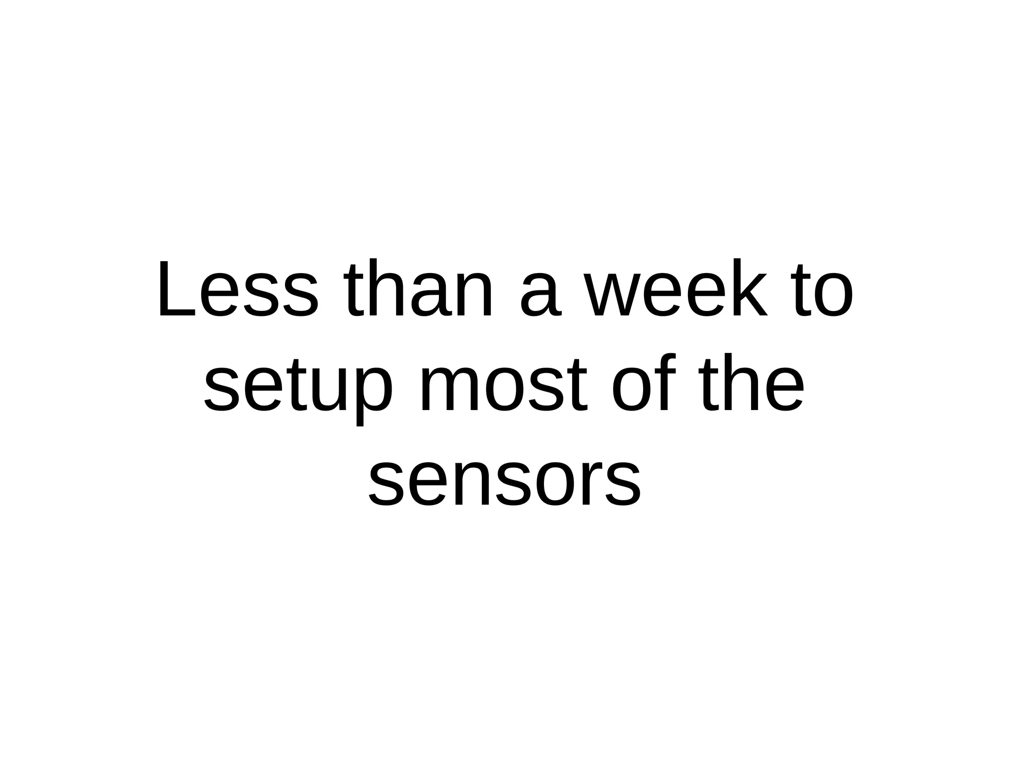 Less than a week to
setup most of the
sensors
 