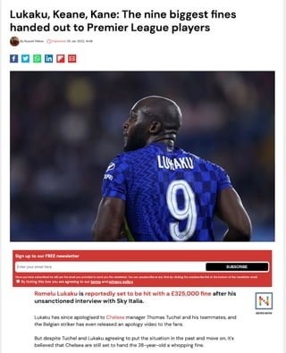 Lukaku, Keane, Kane: The nine biggest fines handed out to Premier League players