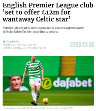 English premier league club 'set to offer 12m for wantaway Celtic star'