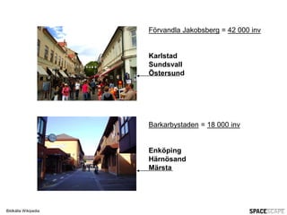 Förvandla Jakobsberg = 42 000 inv


                      Karlstad
                      Sundsvall
                      Östersund




                      Barkarbystaden = 18 000 inv


                      Enköping
                      Härnösand
                      Märsta




Bildkälla Wikipedia
 