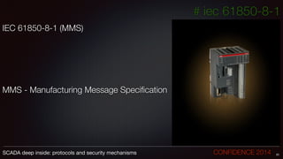 # iec 61850-8-1
IEC 61850-8-1 (MMS)
!
!
!
!
!
MMS - Manufacturing Message Speciﬁcation
25SCADA deep inside: protocols and security mechanisms		 	 	 	 	 	 	 CONFIDENCE 2014
 
