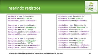 Inserindo registros
CONGRESSO CATARINENSE DE CIÊNCIA DA COMPUTAÇÃO - IFC CAMPUS RIO DO SUL (2017) 14
 