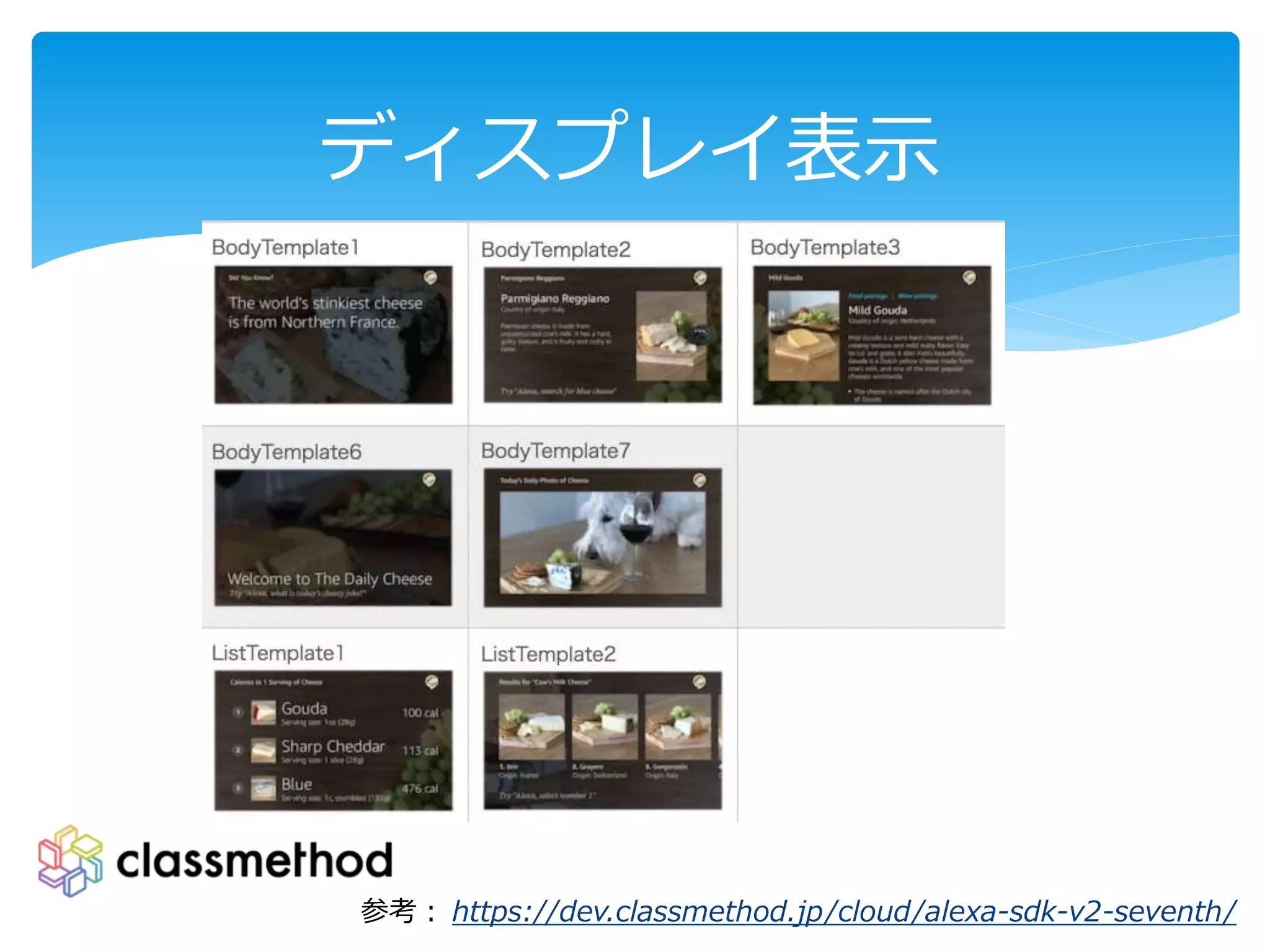 ディスプレイ表示
参考： https://dev.classmethod.jp/cloud/alexa-sdk-v2-seventh/
 
