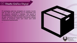 El packaging está tan arraigado en nuestro mundo
que ya casi ni nos fijamos en lo importante que
es: preserva alimentos y bebidas, nos ayuda a
transportarlos, protege el producto y con el añadido
de que, comunica al consumidor información valiosa
sobre el producto para que sepa qué está
comprando exactamente.
•
 