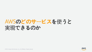 © 2019, Amazon Web Services, Inc. or its Affiliates. All rights reserved.
AWSのどのサービスを使うと
実現できるのか
 