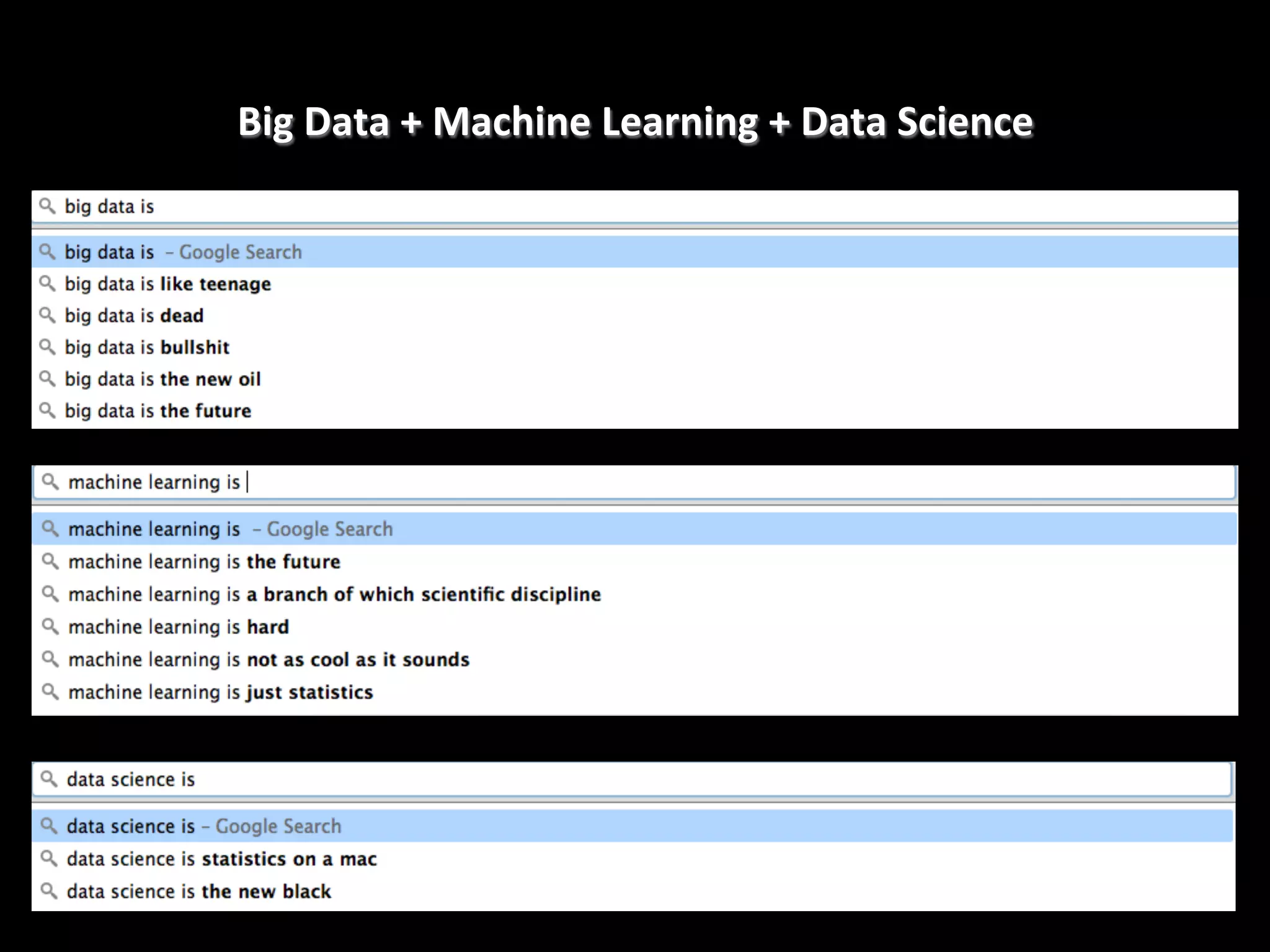  

Big	
  Data	
  +	
  Machine	
  Learning	
  +	
  Data	
  Science

 