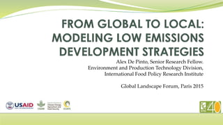 Alex De Pinto, Senior Research Fellow.
Environment and Production Technology Division,
International Food Policy Research Institute
Global Landscape Forum, Paris 2015
 