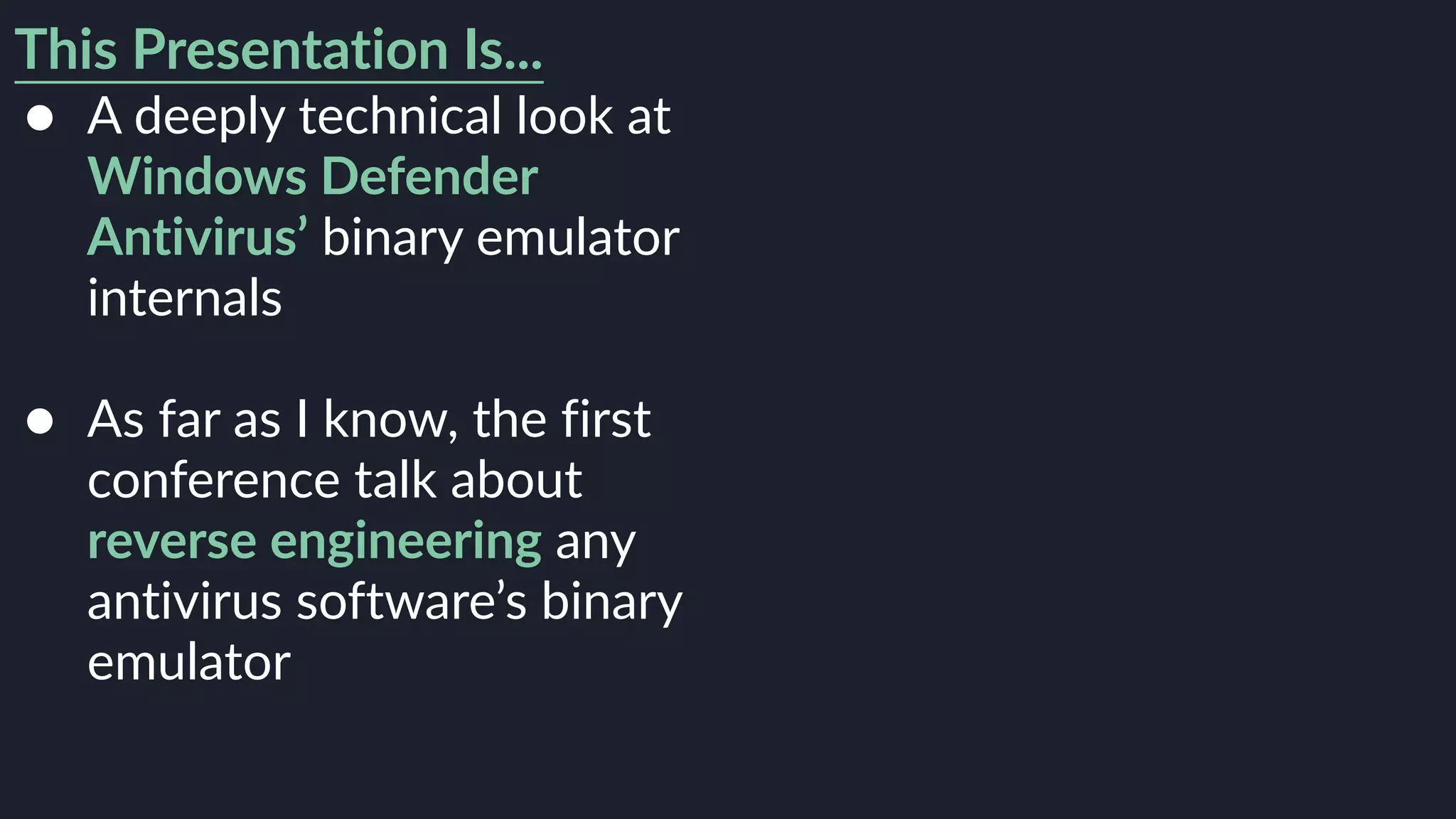 Windows Offender: Reverse Engineering Windows Defender's Antivirus ...