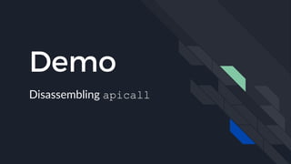 Demo
Disassembling apicall
 