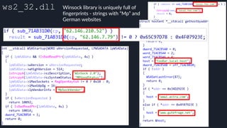 ws2_32.dll Winsock library is uniquely full of
fingerprints - strings with “Mp” and
German websites
 