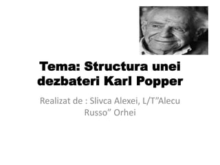 Tema: Structura unei
dezbateri Karl Popper
Realizat de : Slivca Alexei, L/T”Alecu
            Russo” Orhei
 