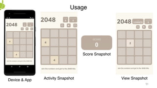 Usage
51
Device & App Activity Snapshot
Score Snapshot
View Snapshot
 