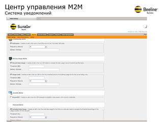 Центр управления М2М
Система уведомлений
 