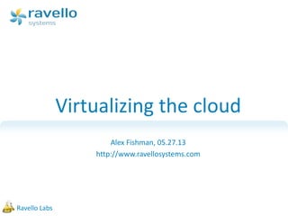 Ravello Labs
Virtualizing the cloud
Alex Fishman, 05.27.13
http://www.ravellosystems.com
 