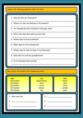 reading and comprehension worksheet