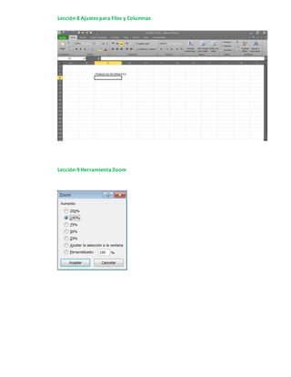 Lección 8 Ajustes para Filas y Columnas
Lección 9 Herramienta Zoom
 