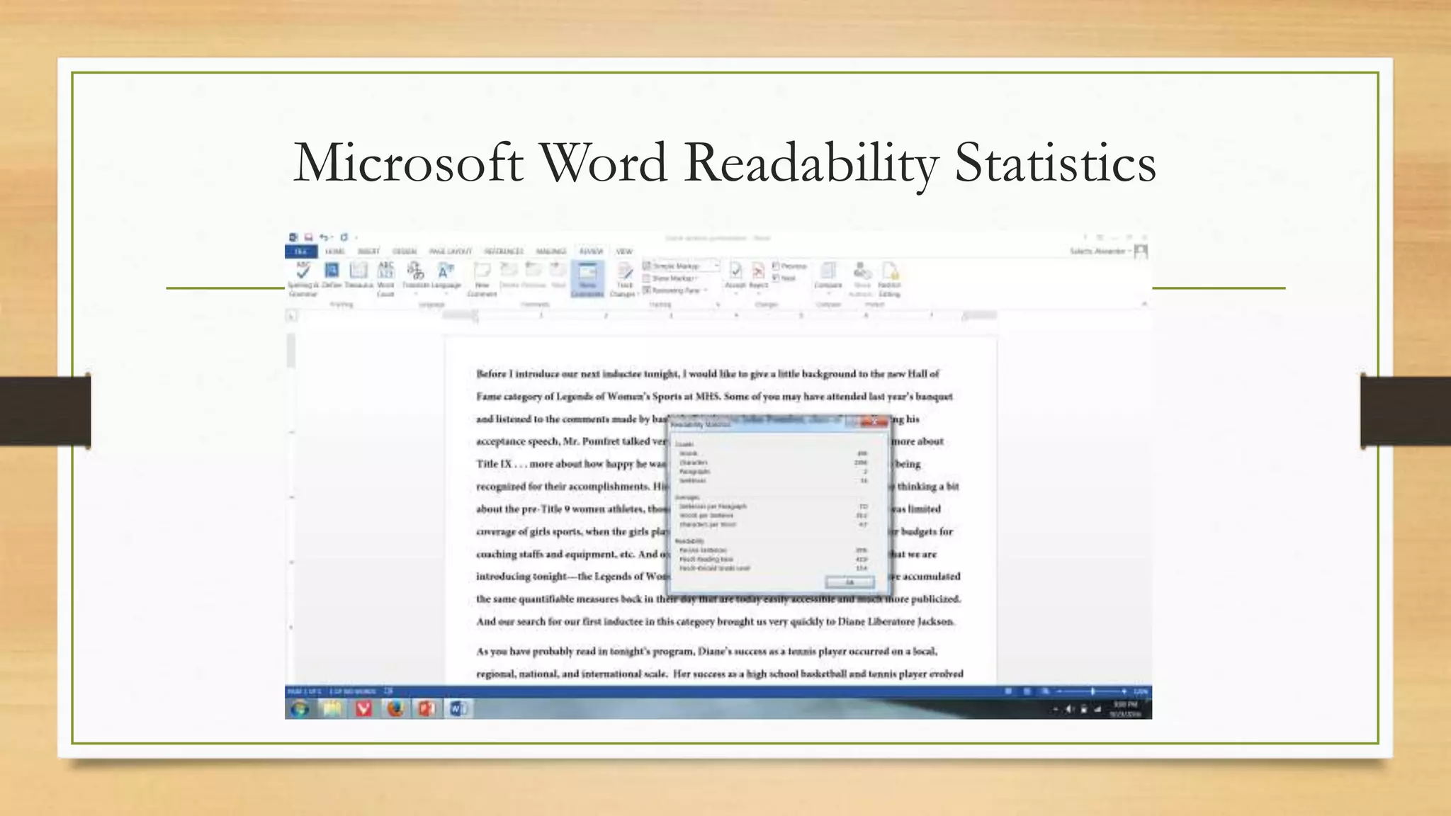 Microsoft Word Readability Statistics
 