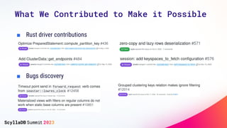 What We Contributed to Make it Possible
■ Rust driver contributions
■ Bugs discovery
 