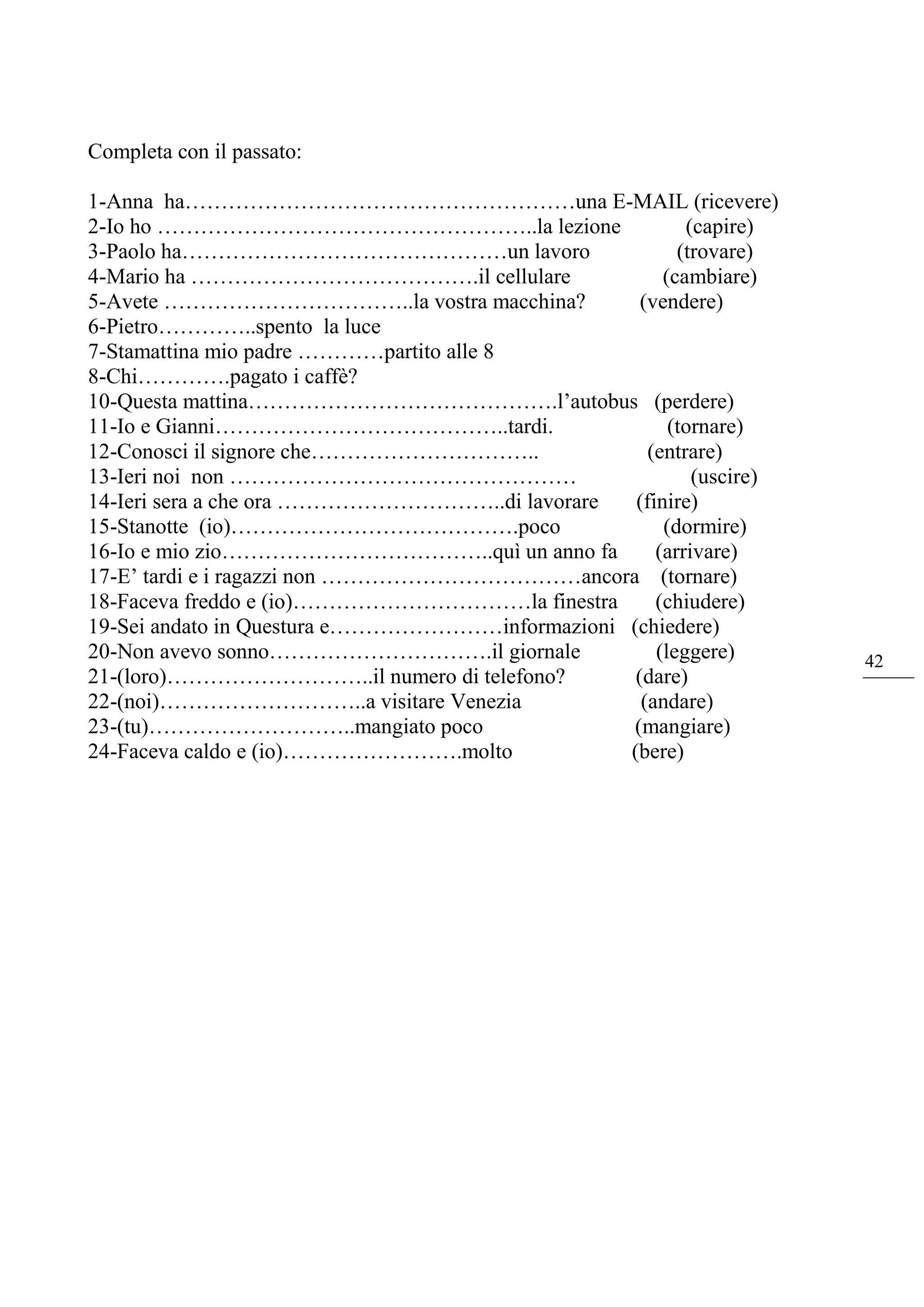 italiano per stranieri esercizi da stampare