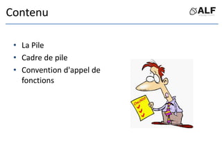 Contenu
• La Pile
• Cadre de pile
• Convention d'appel de
fonctions
 
