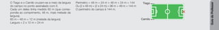 Guia
do
Professor
O Tiago e o Camilo cruzam-se a meio da largura
do campo no ponto assinalado com X.
Cada um deles tinha medido 60 m (que corres-
pondia ao comprimento, 48 m, mais metade da
largura).
60 m – 48 m = 12 m (metade da largura)
Largura = 2 x 12 m = 24 m
Perímetro = 48 m + 24 m + 48 m + 24 m = 144
Ou (2 x 48 m) + (2 x 24 m) = 96 m + 48 m = 144 m
O perímetro do campo é 144 m.
Tiago
Camilo
 
