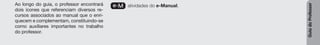 Guia
do
Professor
Ao longo do guia, o professor encontrará
dois ícones que referenciam diversos re-
cursos associados ao manual que o enri-
quecem e complementam, constituindo-se
como auxiliares importantes no trabalho
do professor.
e-M atividades do e-Manual.
 