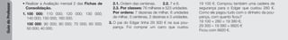 Guia
do
Professor
• Realizar a Avaliação mensal 2 das Fichas de
Consolidação.
1. 100 000; 110 000; 120 000; 130 000;
140 000; 150 000; 160 000.
100 000; 90 000; 80 000; 70 000; 60 000;
50 000; 40 000.
2.1. Ordem das centenas. 2.2. 7 e 6.
2.3. Por classes: 76 milhares e 523 unidades.
Por ordens: 7 dezenas de milhar, 6 unidades
de milhar, 5 centenas, 2 dezenas e 3 unidades.
3. O pai do Edgar tinha 29 300 € na sua pou-
pança. Foi comprar um carro que custou
19 100 €. Comprou também uma cadeira de
segurança para o Edgar que custou 280 €.
Como ele pagou tudo com o dinheiro da pou-
pança, com quanto ficou?
19 100 + 280 = 19 380 €;
29 300 – 19 380 = 9920 €
Ficou com 9920 €.
 