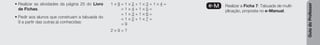 Guia
do
Professor
• Realizar as atividades da página 25 do Livro
de Fichas.
• Pedir aos alunos que construam a tabuada do
9 a partir das outras já conhecidas:
1 * 9 = 1 * 2 + 1 * 3 + 1 * 4 =
= 1 * 4 + 1 * 5 =
= 1 * 3 + 1 * 6 =
= 1 * 2 + 1 * 7 =
= 9
2 * 9 = ?
e-M Realizar a Ficha 7: Tabuada de multi-
plicação, proposta no e-Manual.
 
