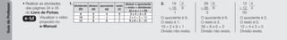Guia
do
Professor
• Realizar as atividades
das páginas 34 e 35
do Livro de Fichas.
e-M Visualizar o vídeo
proposto no
e-Manual.
1.
dividendo
(D)
divisor
(d)
quociente
(q)
resto
(r)
divisor x quociente
+ resto = dividendo
(d x q + r = D)
8 2 4 0 2 x 4 + 0 = 8
14 3 4 2 3 x 4 + 2 = 14
38 6 6 2 6 x 6 + 2 = 38
2.
O quociente é 9. O quociente é 6. O quociente é 3.
O resto é 1. O resto é 3. O resto é 0.
19 = 2 x 9 + 1 39 = 6 x 6 + 3 12 = 4 x 3 + 0
Divisão não exata. Divisão não exata. Divisão exata.
19 2 39 6 12 4
– 18 9 – 36 6 – 12 3
1 3 00
 