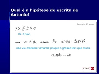 Qual é a hipótese de escrita de
Antonio?
 