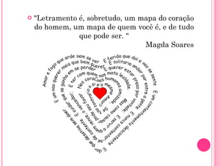 "Letramento é, sobretudo, um mapa do coração do homem, um mapa de quem você é, e de tudo que pode ser. "                                Magda Soares 
