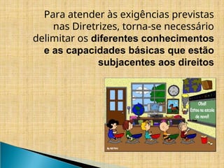 Para atender às exigências previstas
nas Diretrizes, torna-se necessário
delimitar os diferentes conhecimentos
e as capacidades básicas que estão
subjacentes aos direitos
 