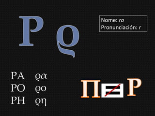 Nome: ro
        Pronunciación: r




ΡΑ ρα
ΡΟ ρο
ΡΗ ρη
 