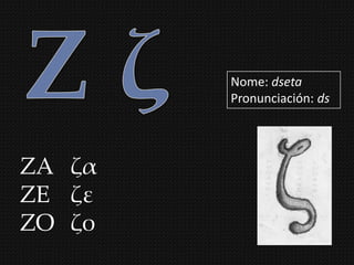 Nome: dseta
        Pronunciación: ds




ΖΑ ζα
ΖΕ ζε
ΖΟ ζο
 