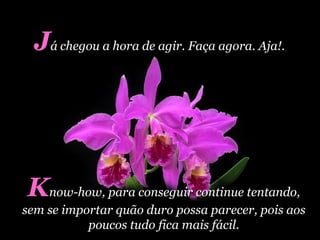 J á   chegou a hora de agir. Faça agora. Aja!.  K now-how, para conseguir continue tentando, sem se importar quão duro possa parecer, pois aos poucos tudo fica mais fácil. 