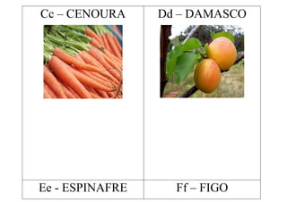 Cc – CENOURA     Dd – DAMASCO




Ee - ESPINAFRE     Ff – FIGO
 