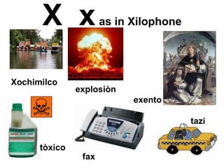 X  x   as in Xilophone explosiòn fax tazi tòxico Xochimilco exento 