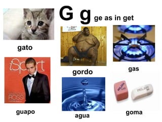 G g   ge as in get gato gordo gas agua guapo goma 