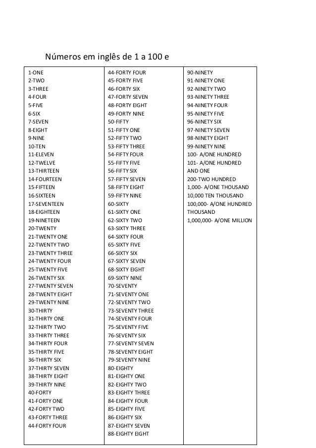 numeros en ingles del 1 al 1000