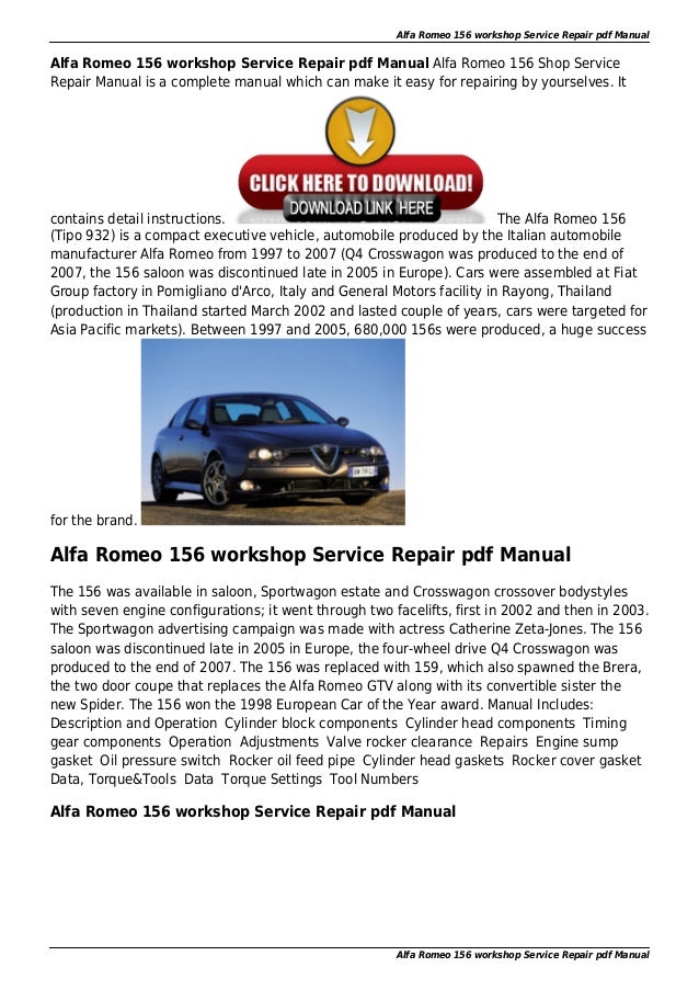 Alfa Romeo 156 Factory Service Repair Pdf Manual