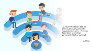 …para ﬁnalmente con todo ese
proceso, alcanzar y compar3r
nuevos conocimientos y tener las
bases de un aprendizaje
permanente (lifelong learning)
A. Uribe
 
